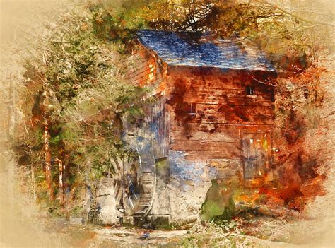 An Old Watermill 12 Painting By Am Fineartprints Pixels
