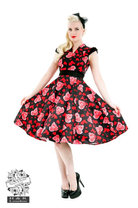 Hearts And Roses Day Dress In Blackred Hearts And Roses London