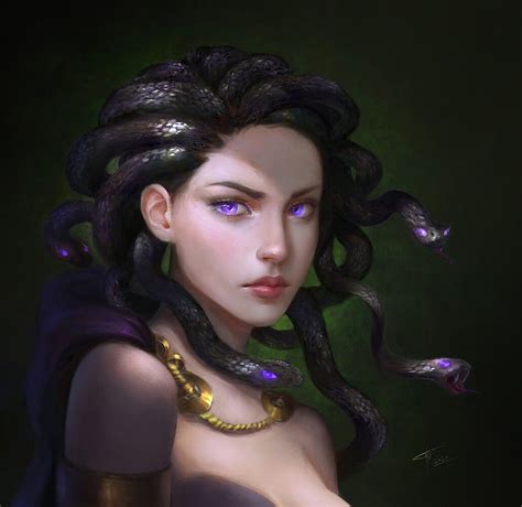 The Gorgon Medusa Head Black Woman Yelow Fantasy Girl Gorgon