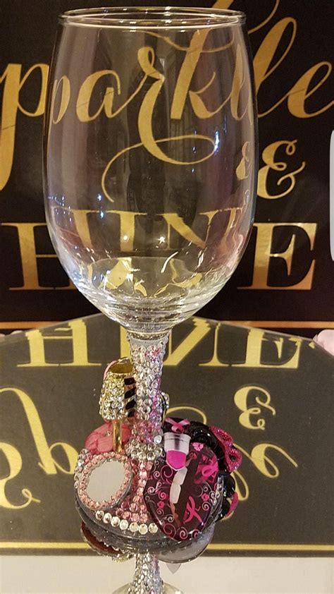 Breast Cancer Bling Embellished Wine Glass Etsy
