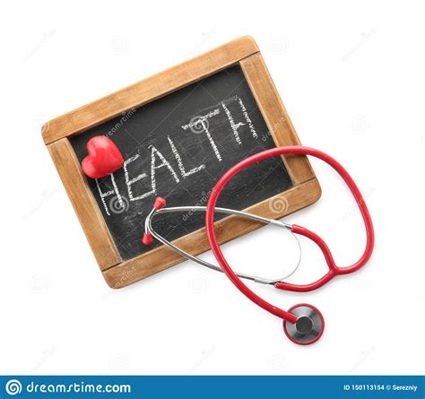 Medical Stethoscope With Heart And Chalkboard On White Background