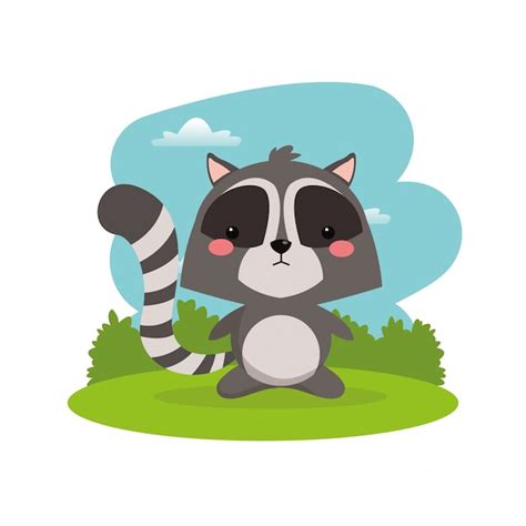 Premium Vector Cute Raccoon Cartoon Icon