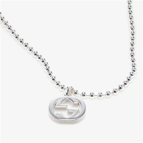 Gucci Mens Interlocking Gg Pendant Necklace In Silver Metallic For