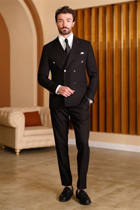Black Double Breasted Suit Piece Viossi