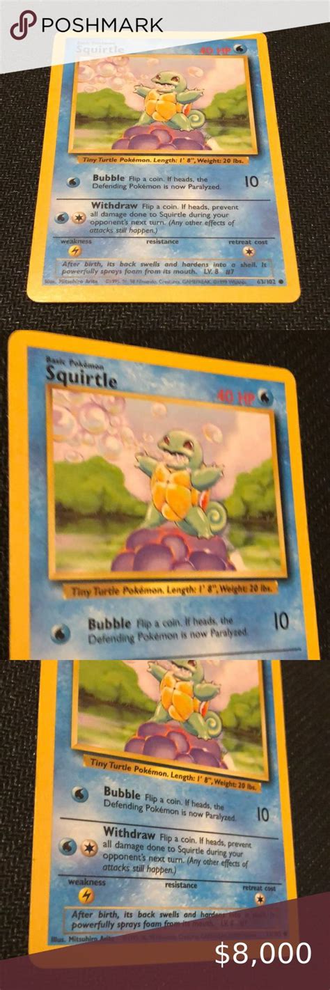 Pawn a pokemon cards for cash! Pokémon card Squirtle #63/102 basic Pokémon (used ...