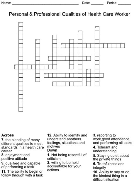 Personal Qualities Of A Health Care Worker Crossword Wordmint