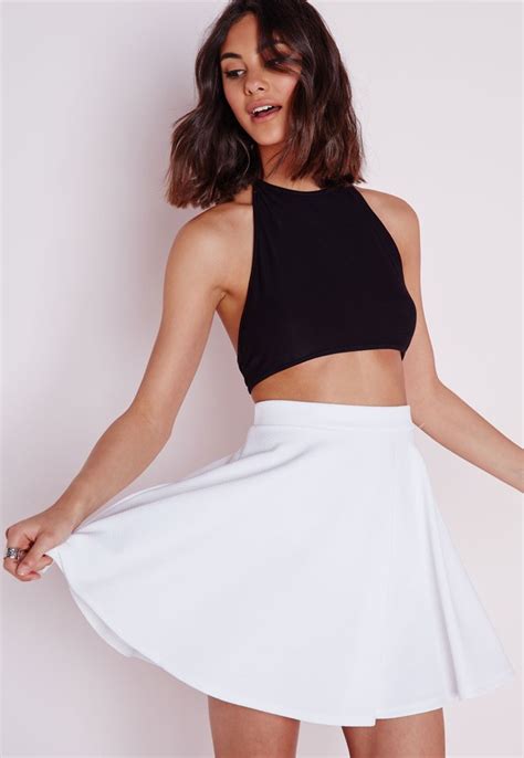 missguided textured skater skirt white 30 missguided lookastic