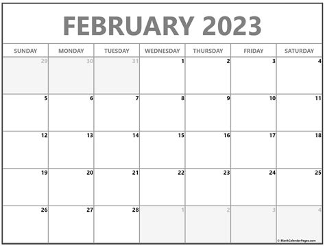 Blank Free February 2023 Calendar Page 2022