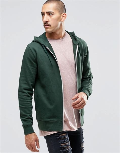 Asos Brand Zip Up Hoodie In Green 30 Asos Lookastic