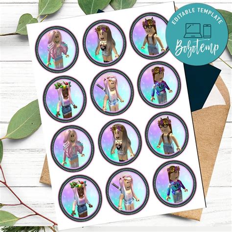 Editable Girl Roblox Cupcake Toppers Pink Roblox Stickers Diy