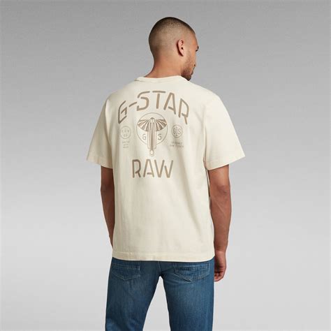 Back Logo Loose T Shirt Beige G Star Raw®