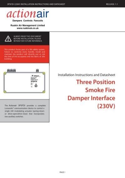 Three Position Smoke Fire Damper Interface 230v Actionair