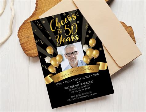 50th Birthday Invitation Black Gold ~ Invitation Templates ~ Creative