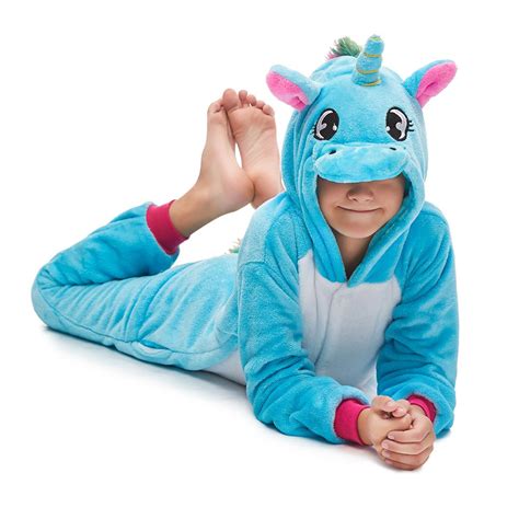 Blue Kids Unicorn Onesie Boys Girls Kigurumi Animal Costumes Pajamas