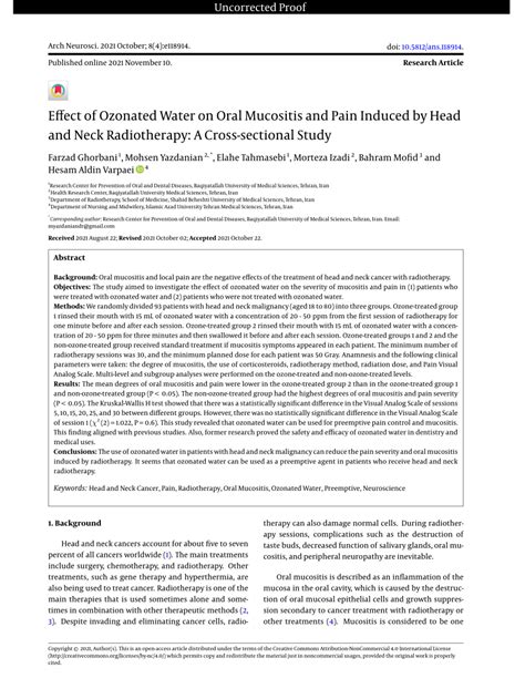 Pdf Effect Of Ozonated Water On Oral Mucositis And Pain Induced By