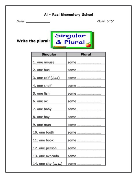 Worksheets For Singular And Plural Nouns