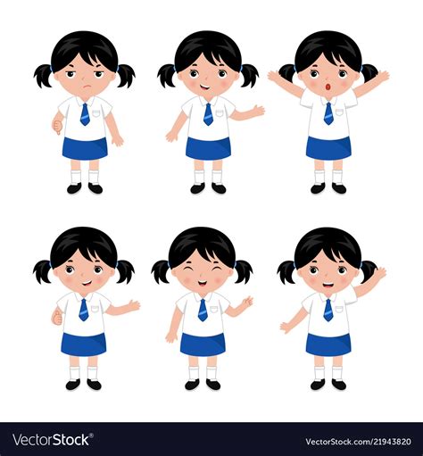 Collection Of Little Girls In School Uniform Vector Image