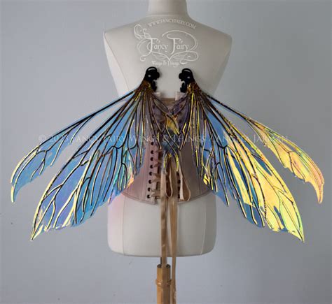 Aynia Convertible Iridescent Fairy Wings In Clear Diamond Fire With Bl