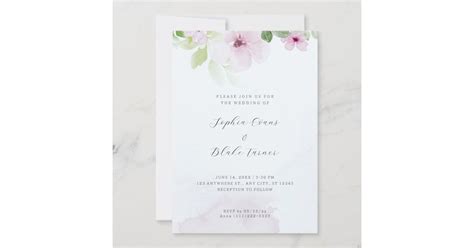 Romantic Pink And Green Floral Blue Wedding Invitation Zazzle