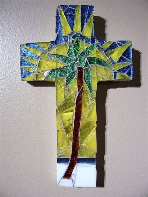 Palm Sunday Stained Glass A Mosaic Beach Scene Cross