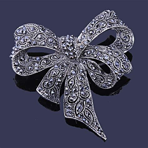 luxury quality black austria crystal brooch vintage stylish big bowknot corsage exquisite