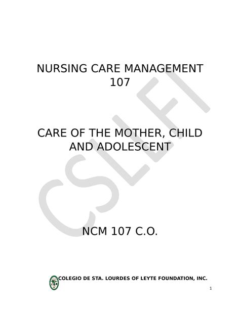 Ncm 107 Co Activity Nursing Care Management 107 Care Of The Mother