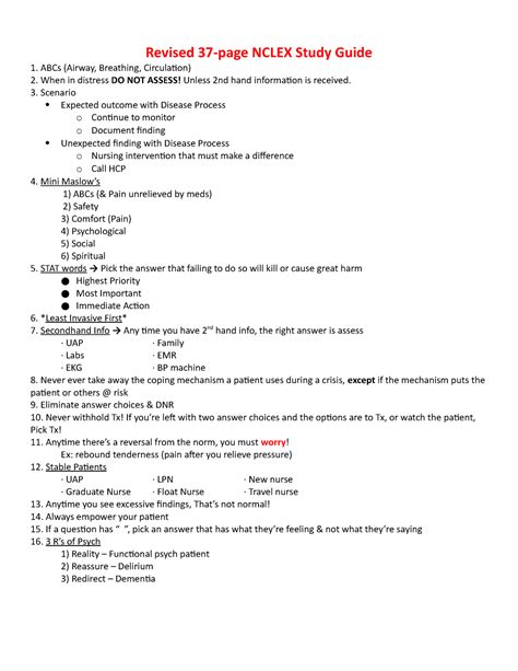 Nclex Notes Revised 37 Page Nclex Study Guide 1 Abcs Airway