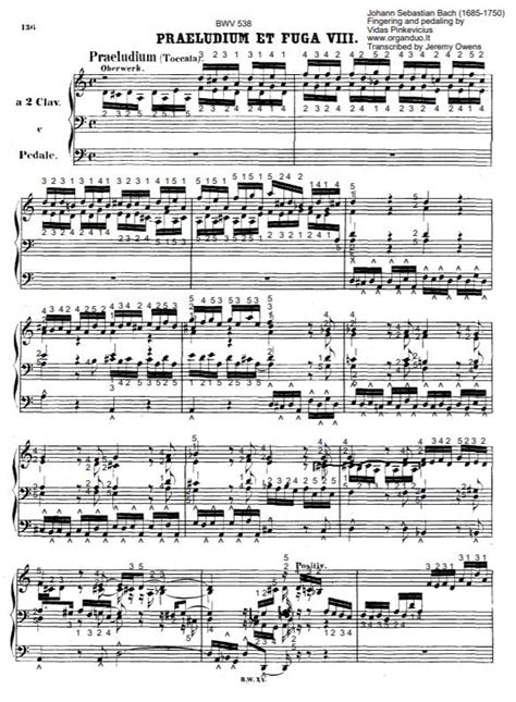 Bwv 538 With Fingering And Pedaling Secrets Of Organ Playing