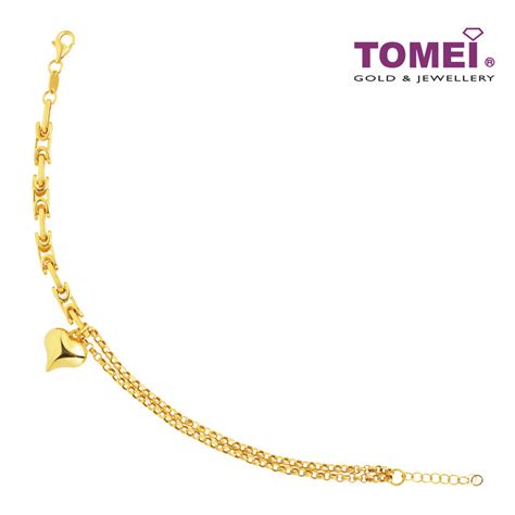 Tomei Lusso Italia Dual Chain Heart Bracelet Yellow Gold 916 Etomei