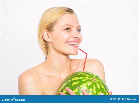 Watermelon Vitamin Beverage Girl Thirsty Attractive Nude Drink Fresh