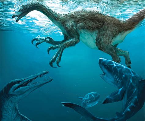 A Therizinosaurid Finds Itself Swimming In A Dangerous Cretaceous Ocean