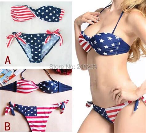 sexy women summer stars and stripes usa flag bikini padded twisted bandeau tube american