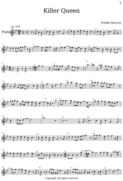 Killer Queen Sheet Music For Flute