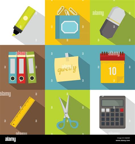 Office Stuff Icon Set Flat Style Stock Vector Image And Art Alamy