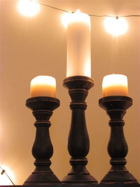 Vintage Style Black Wooden Candlesticks Pillar Candle