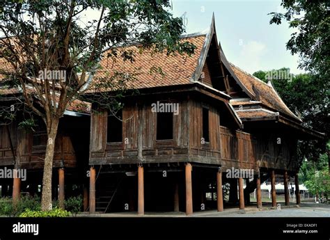 Ayutthaya Thailand Traditional Thai Wooden Houses Built On Stilts With