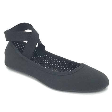 Womens Classic Ballerina Ballet Flats Shoes With Elastic Crossing Straps Black 1 Cv18288mq05