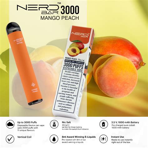 Nerd Bar Puffs Disposable Pod Vape Mango Peach Flavour Vape Ze Power Nerd Bar