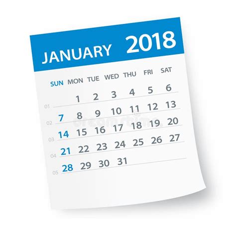 January 2018 Calendar Leaf Illustration Stock Illustration