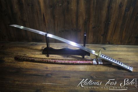 Hand Forged Katana Sword With Brass Tsuba And Silver Ito Katanas For Sale