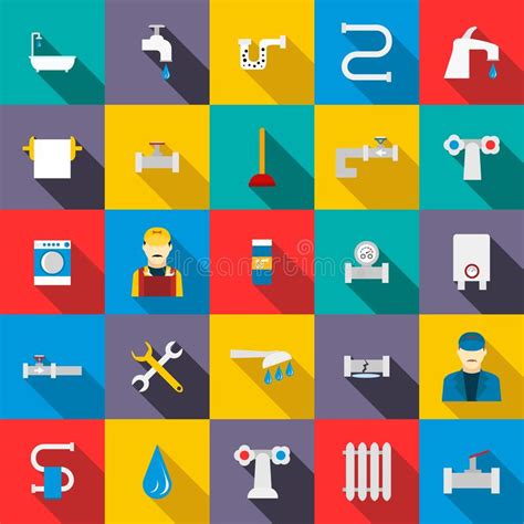 Plumbing Icons Set Flat Style Stock Illustration Illustration Of