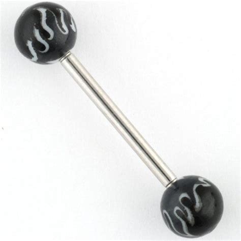 Stainless Steel Straight Barbell 14g 58 Acrylic Flame Balls 6mm