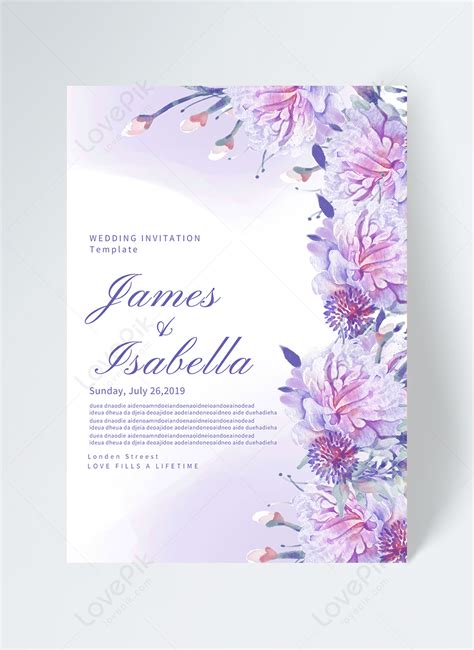 Watercolor Purple Flowers Wedding Invitation Template Imagepicture