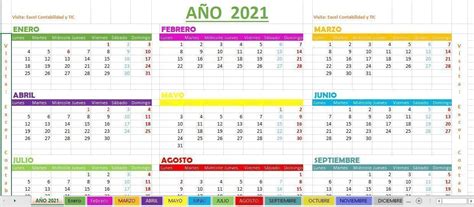 Calendario 2021 Excel Gratis Descarga Plantilla