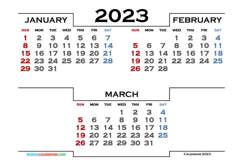 Calendar January February March 2023 Printable Word Searches