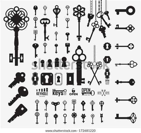 Vintage Keys Keyholes Collection Antique Modern Stock Vector Royalty