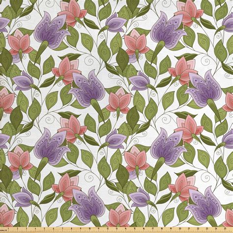 Floral Fabric By The Yard Pastel Tone Tulip Flower Aged Ottoman