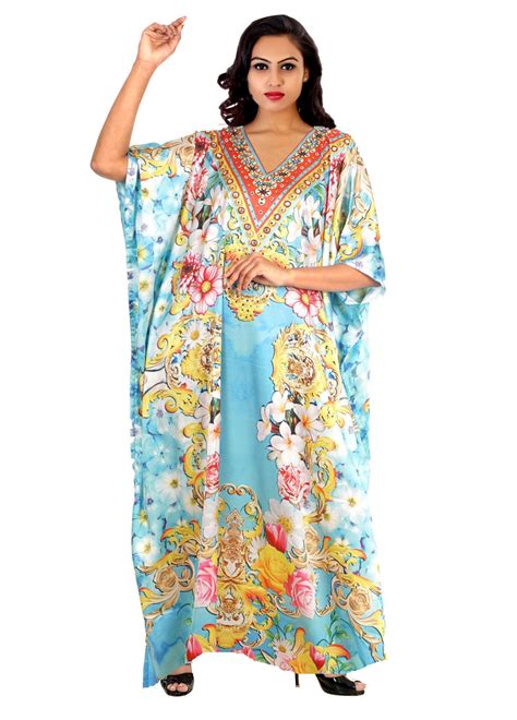 Long Kaftan For Short Women Beach Party Kaftan Embellished Plus Size K Silk Kaftan