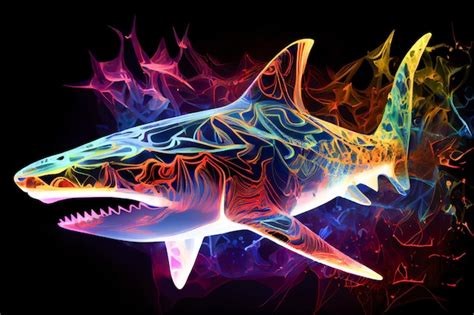 Premium Ai Image Neon Shark On Black Background Generative Ai