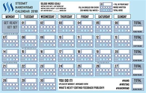 Nanowrimo Word Count Calendar Bridget Males